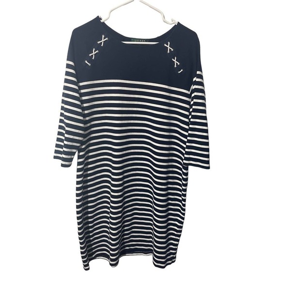 RALPH Lauren Nautical Navy & White Striped 100% Cotton Dress - Picture 2 of 6